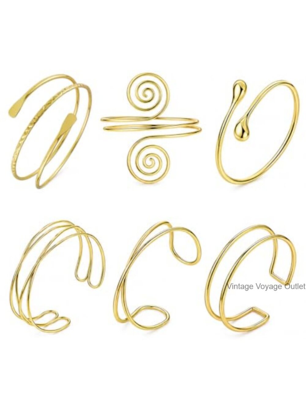 6 Pc Gold Alloy Arm Cuff Set Adjustable Upper Arm Bracelets Boho